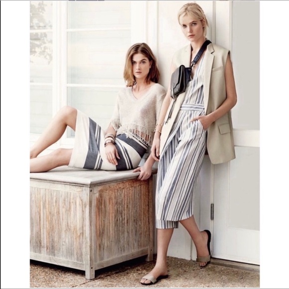 Intermix Gwen Soft Cotton Gray Striped Cropped Cutout Jumpsuit XS - Picture 3 of 9